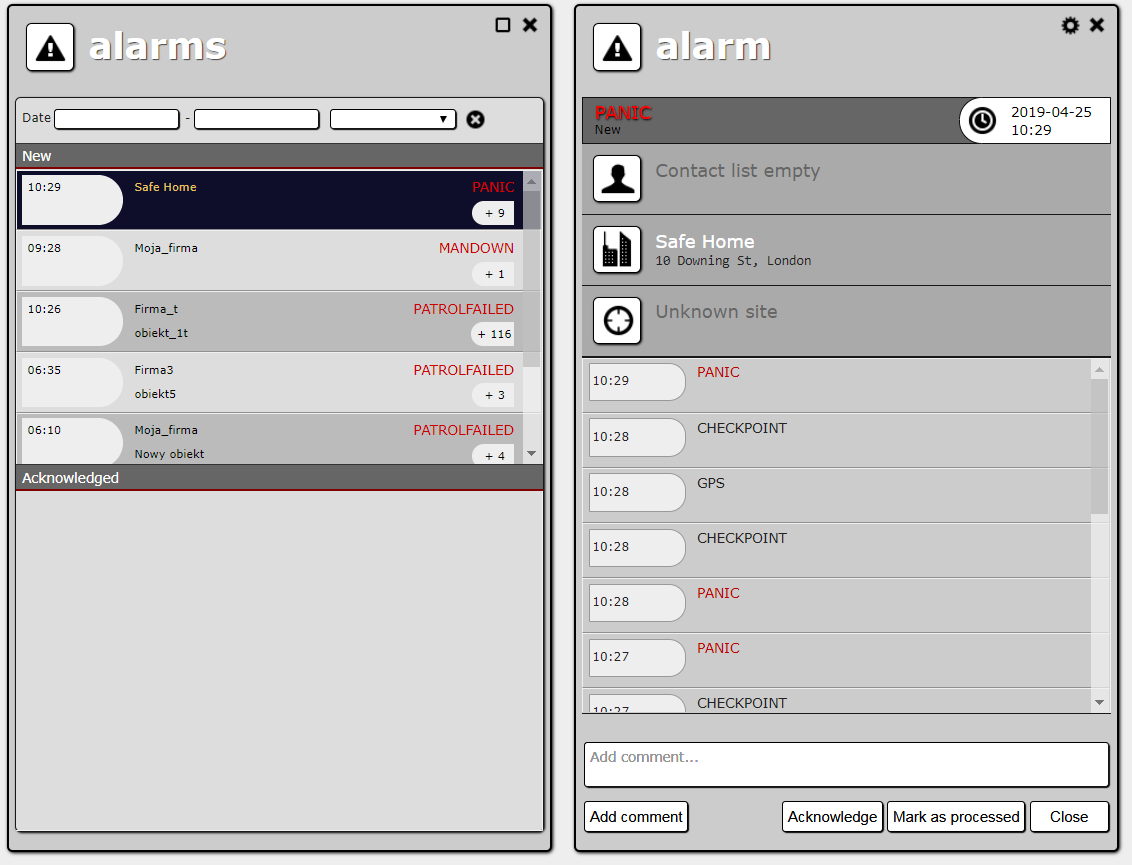 Alarm list and alarm details (PATROLFAILED)