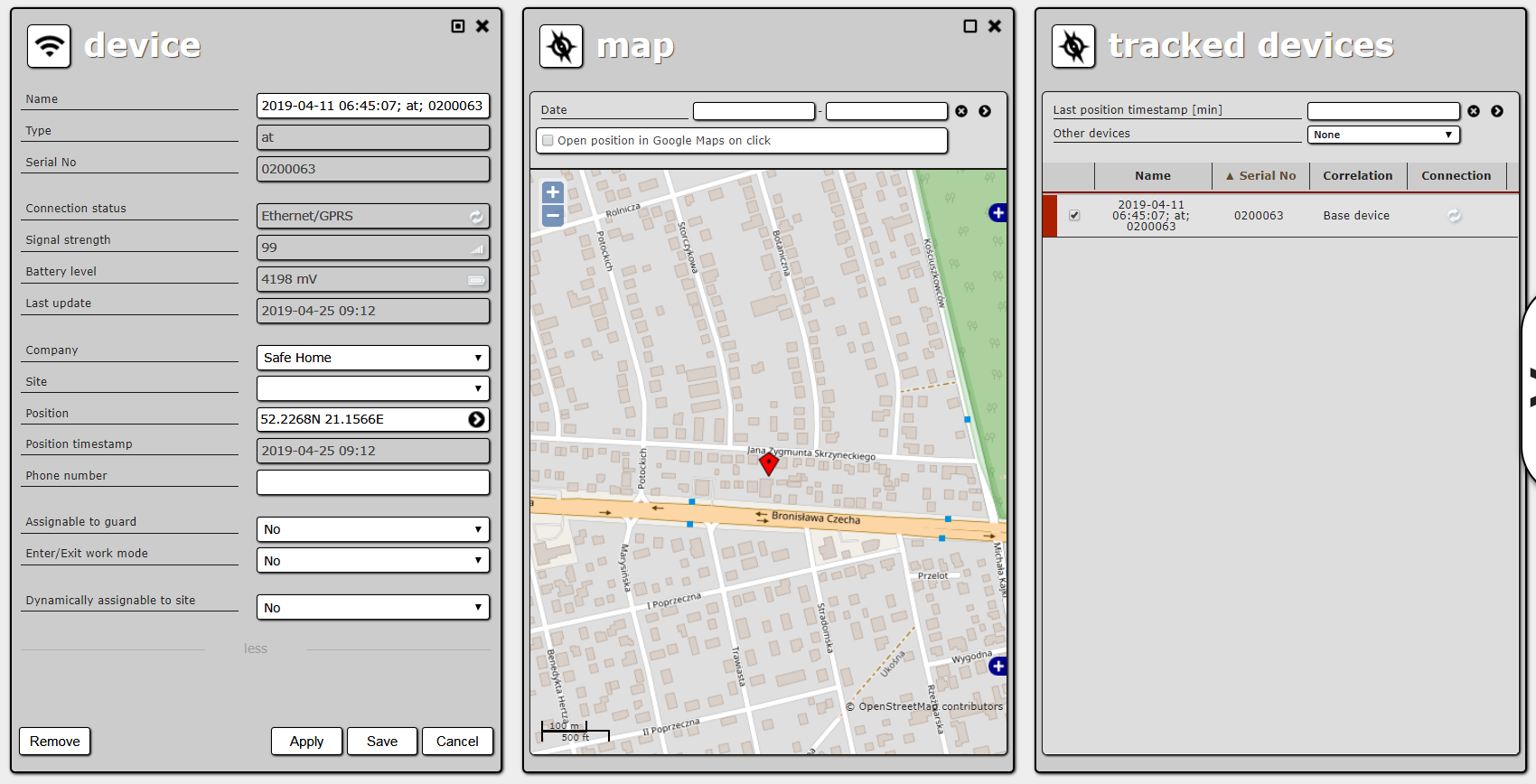 ActiveTrack details and map panel