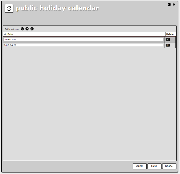Public holiday calendar.